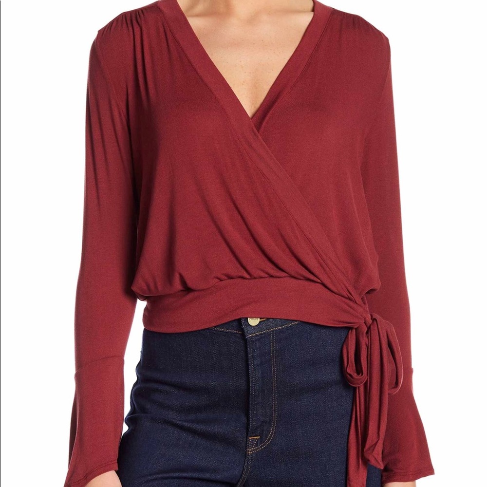 LUSH Ballet Tie Front Tee Shirt Ruby Wine Women